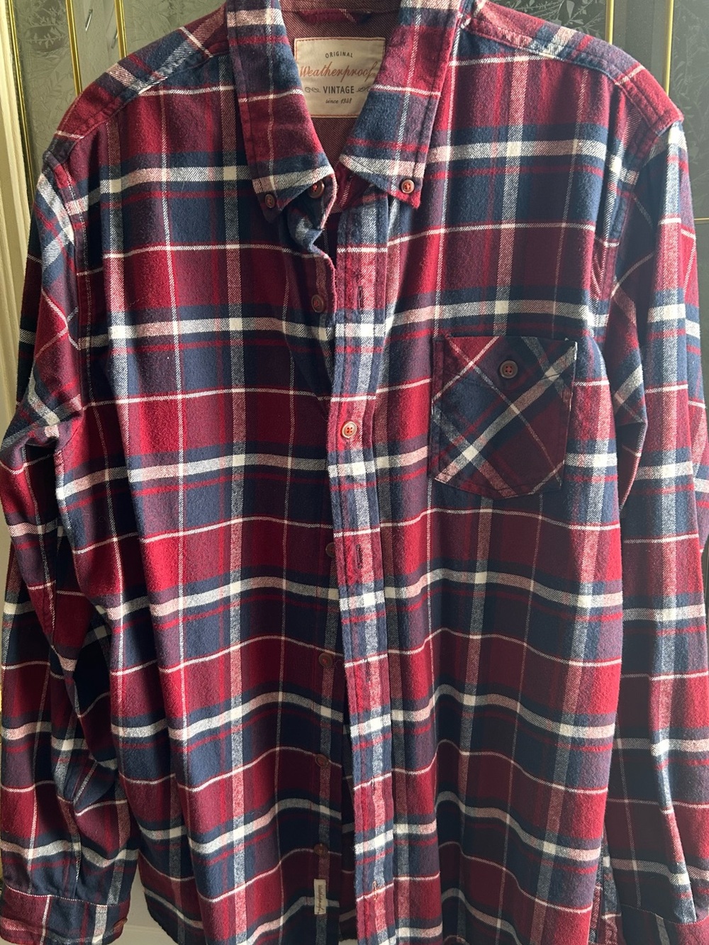 Weatherproof Women's Red and Navy Plaid Button-Down Shirt